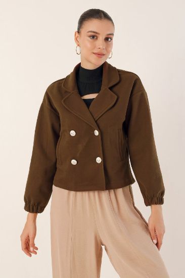 9117 Kruvaze Yaka Crop Ceket - Kahverengi resmi